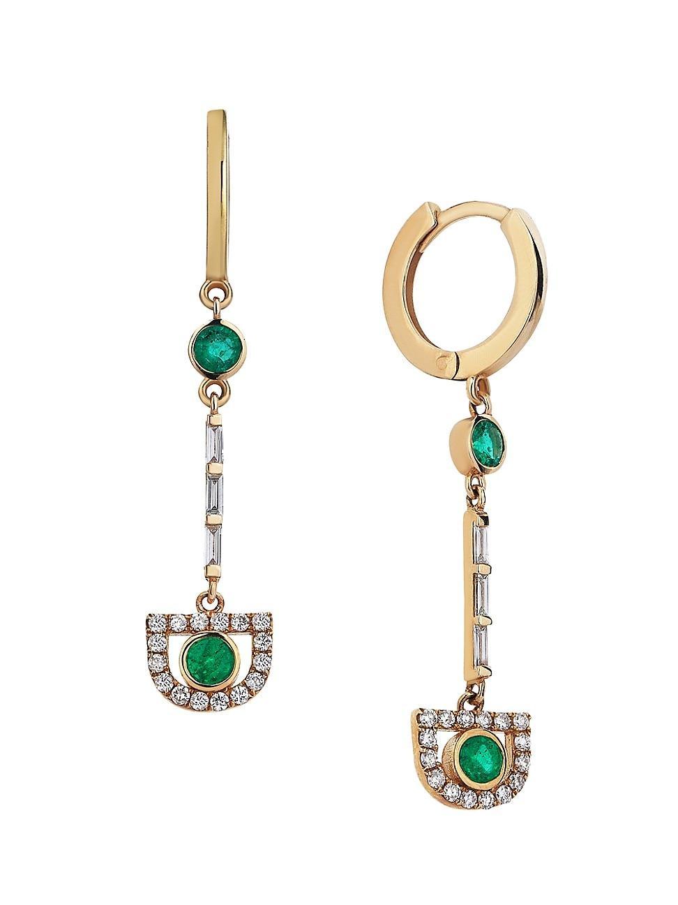 Womens Orbits Comet 14K Yellow Gold, Emerald, & 0.36 TCW Diamond Drop Earrings Product Image