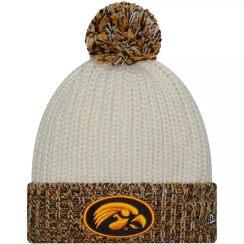 Womens New Era Cream Iowa Hawkeyes Fresh Cuffed Knit Hat with Pom Product Image