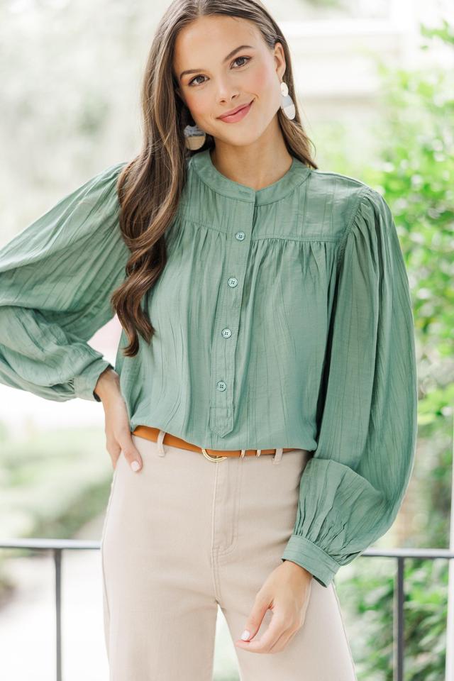 Show It Off Olive Green Button Down Blouse Female Product Image