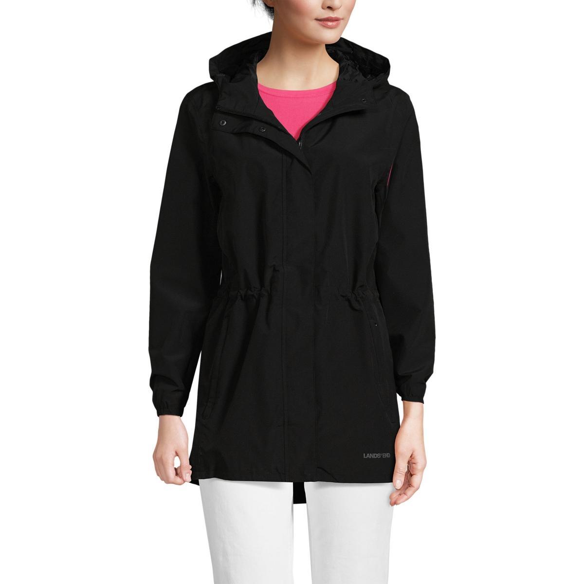 Womens Lands End Hooded Packable Raincoat Carmine Pink Product Image