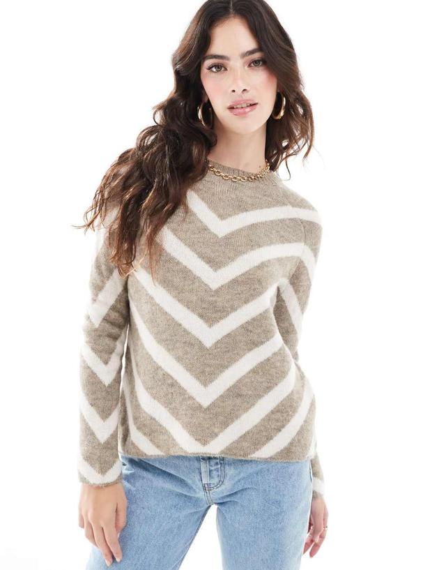 ONLY striped knit sweater in light beige  Product Image