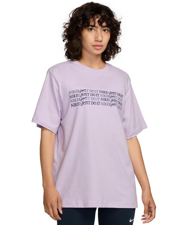 Nike Womens Sportswear Cotton Logo Crewneck T-Shirt - Aster Pink Product Image