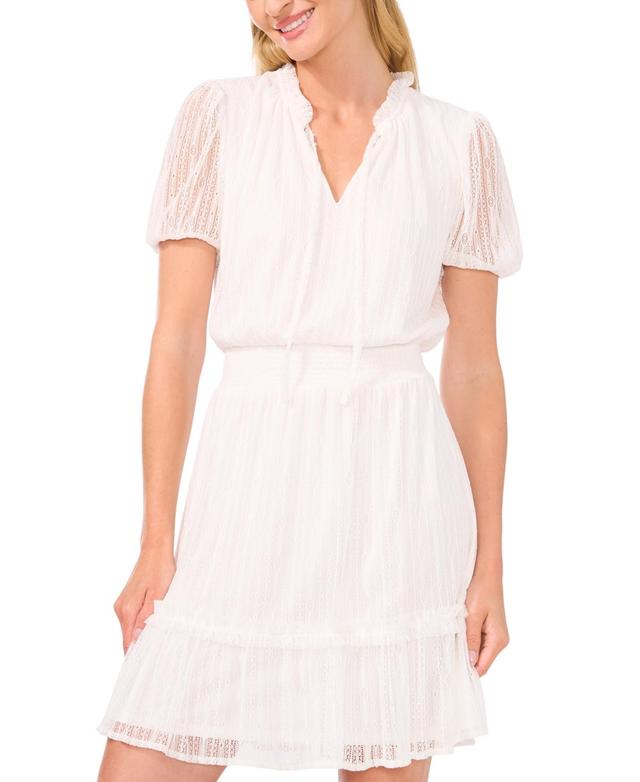 CeCe Womens Short-Sleeve V-Neck Smocked-Waist Dress Product Image