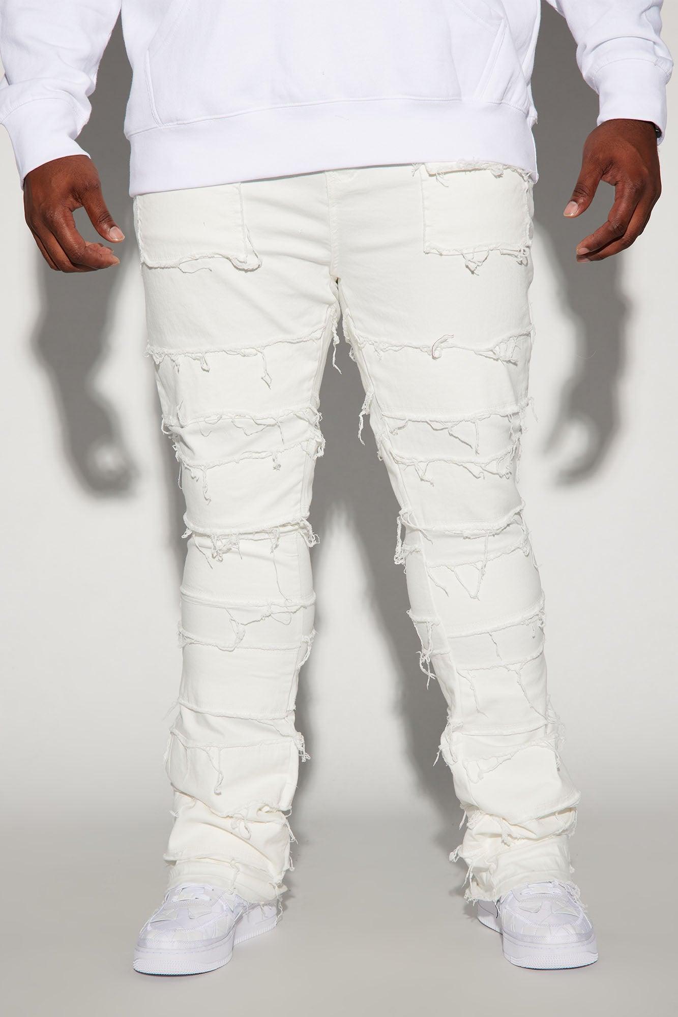 Keep It Going Fray Stacked Skinny Flare Jeans - White Product Image