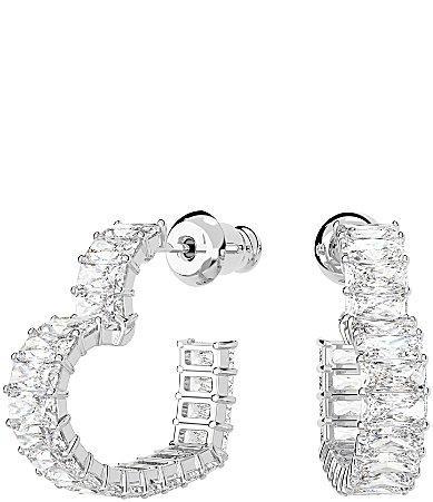 Swarovski Matrix Baguette Crystal Small Heart Hoop Earrings in Rhodium Plated Product Image