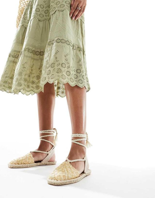 ASOS DESIGN Jungle woven strappy espadrilles in natural raffia Product Image