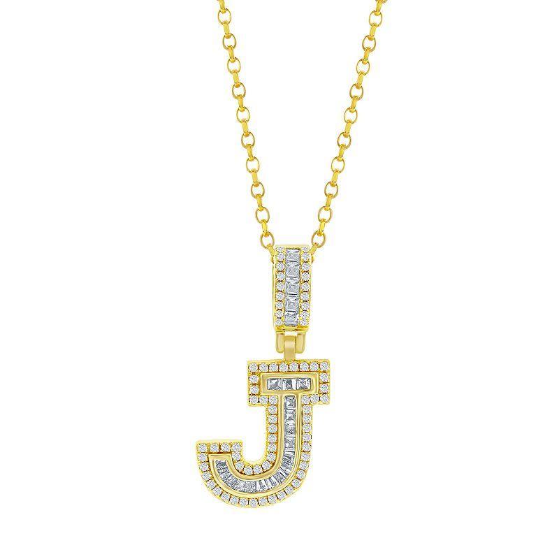 Argento Bella Sterling Silver Cubic Zirconia Initial Pendant Necklace, Womens Yellow Product Image