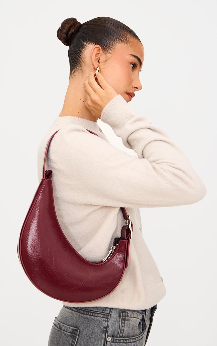  Burgundy Crinkle PU Crescent Angled Shoulder Bag product image