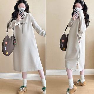 Maternity Lettering Midi Hoodie Dress Product Image