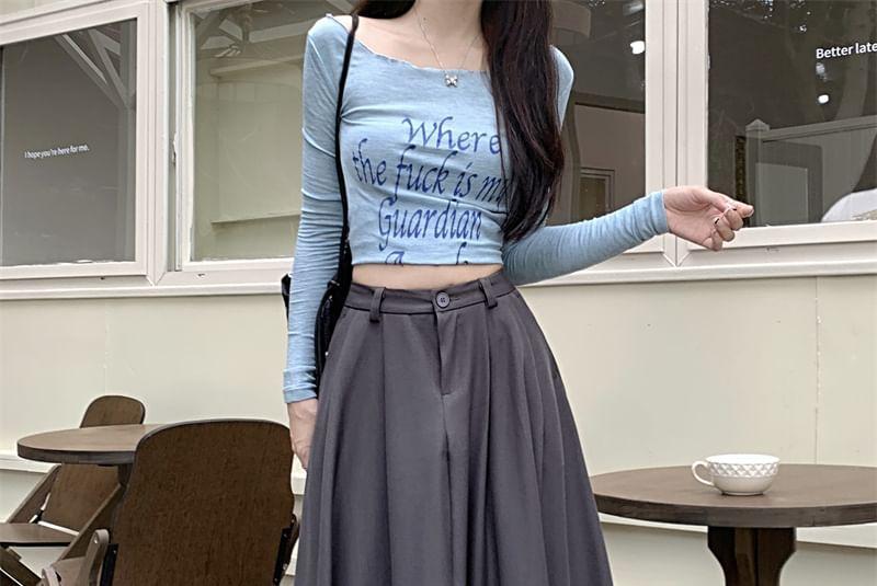 High Waist Plain Maxi A-Line Skirt Product Image