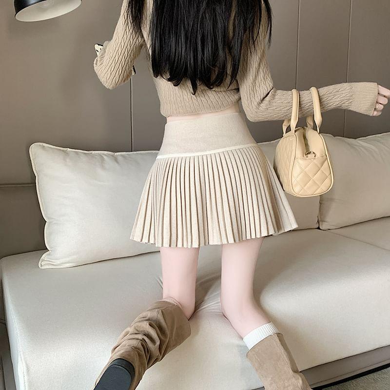 High Waist Accordion Pleated Mini A-Line Skirt Product Image