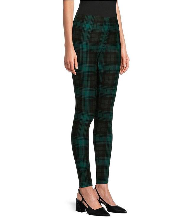 Slim Factor by Investments Ponte Knit Green Plaid Print No Waist Leggings Product Image