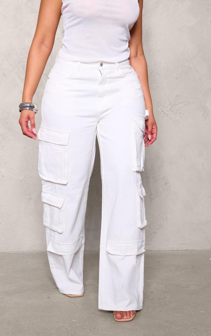 Shape Ecru Pocket Wide Leg Cargo Jeans Product Image