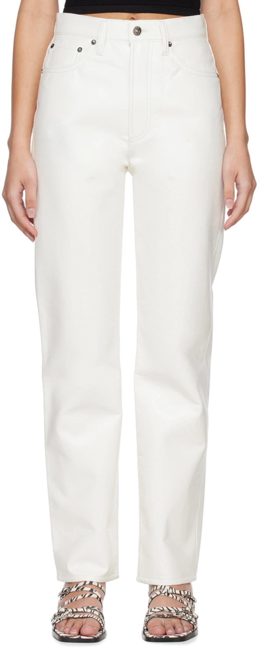 White 90's Pinch Waist Leather Pants Product Image