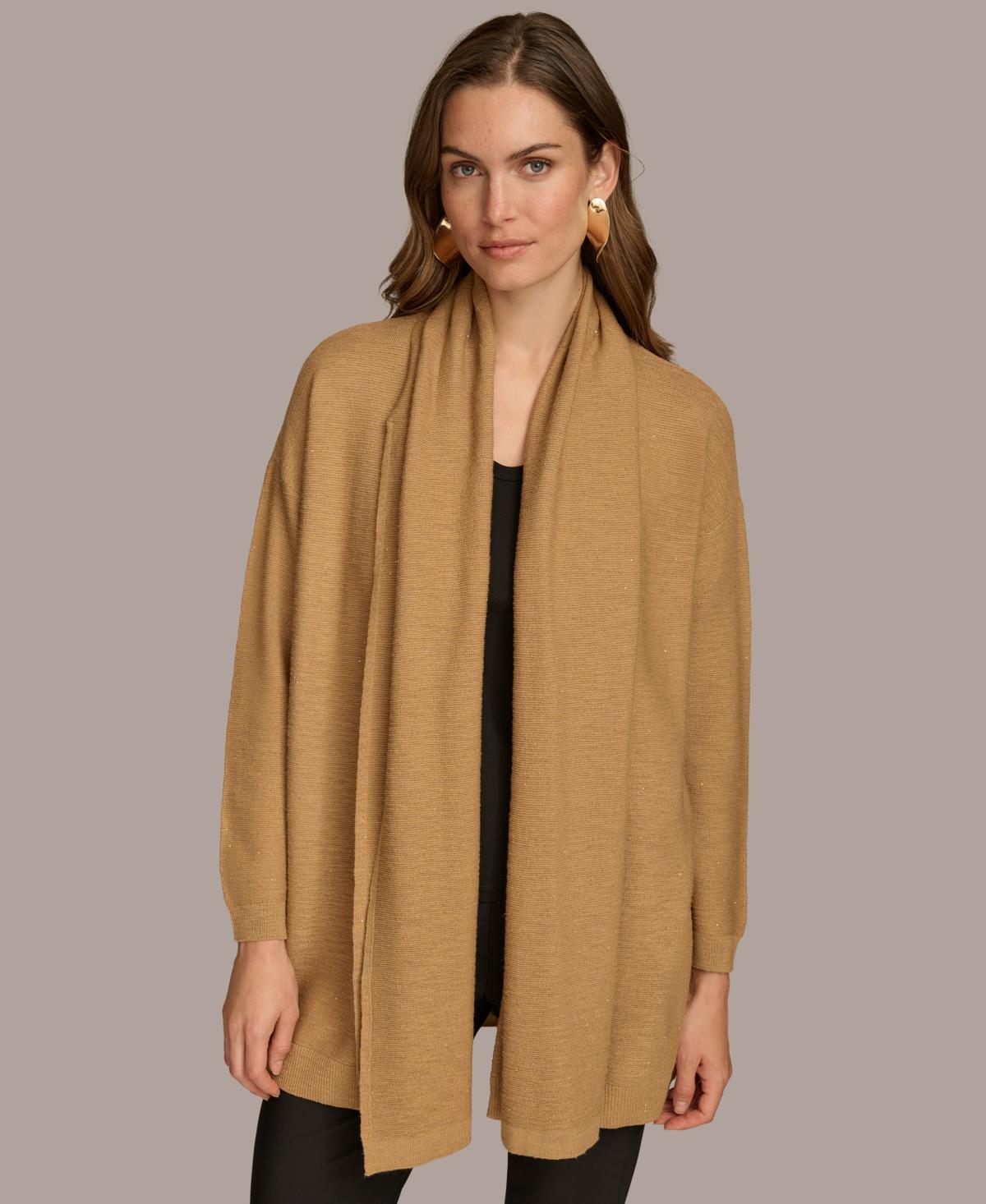 Donna Karan New York Womens Micro-Sequin Scarf Neck Cardigan Product Image