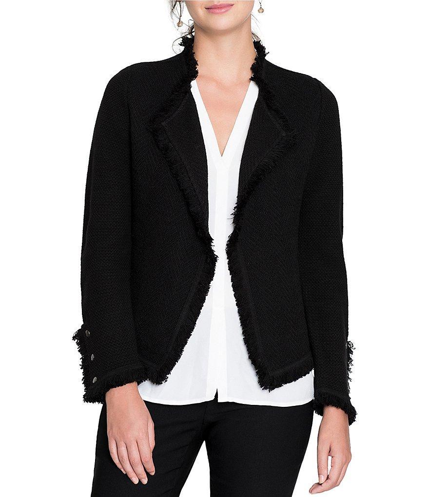 NIC + ZOE Fringe Trim Lapel Long Sleeve Snap Cuff Open Front Jacket Product Image