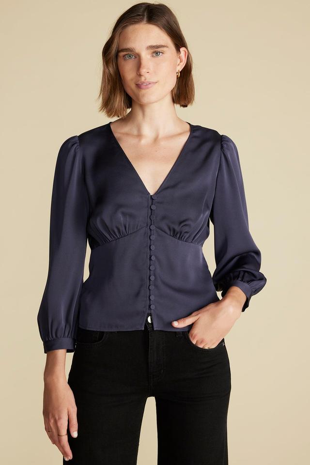 Aurelie Stretch Silk Bustier Blouse - Night Sky Blue Product Image