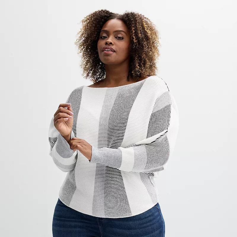 Plus Size Chelsea & Theodore Long Sleeve Boat Neck Sweater, Womens Product Image