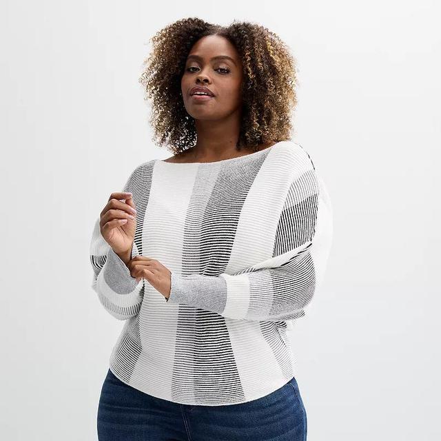 Plus Size Chelsea & Theodore Long Sleeve Boat Neck Sweater, Womens Product Image