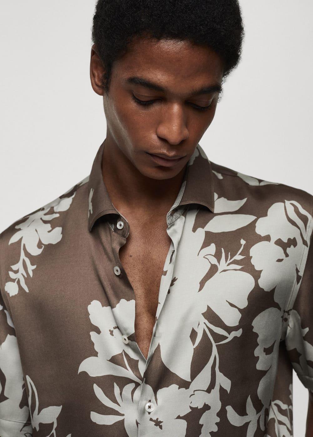 MANGO MAN - Flowy floral print shirt medium brownMen Product Image