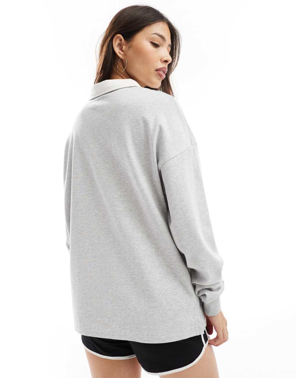 Cotton On long sleeve polo top in gray Product Image