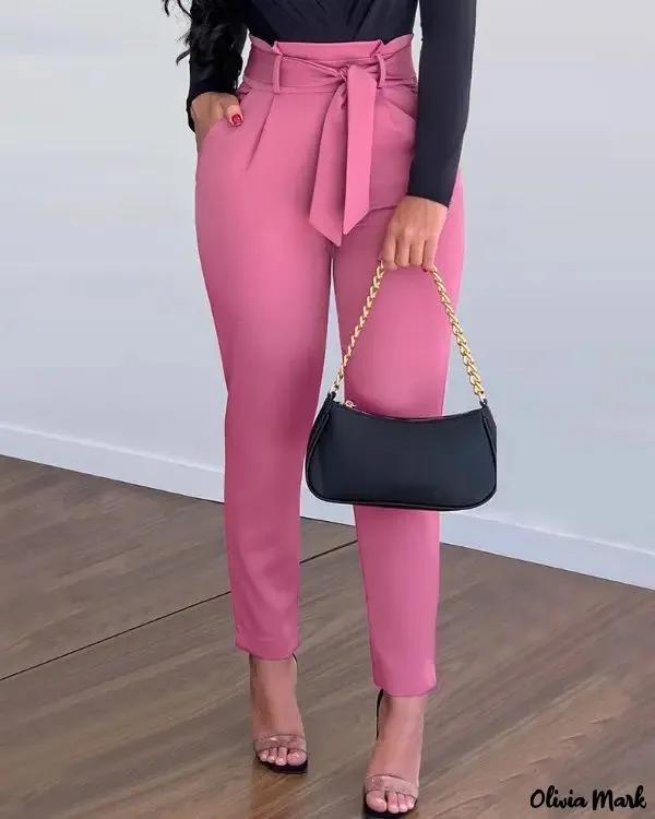 Olivia Mark – Tie Detail High Waisted Casual Pants Product Image