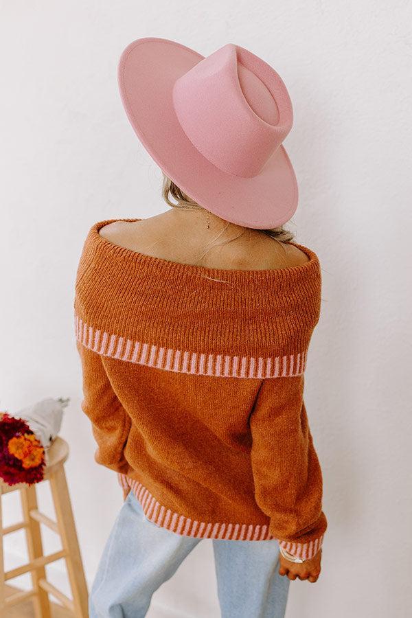 Chic Moment Off Shoulder Knit Sweater in Cinnamon Product Image