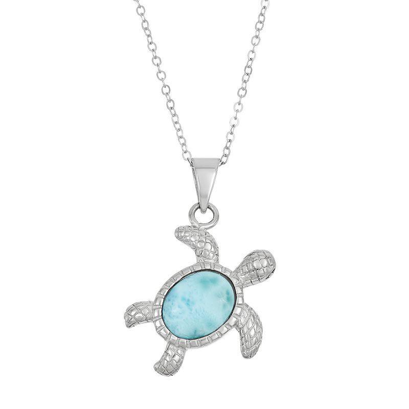 Larimar Sterling Silver Turtle Pendant Necklace, Womens Blue Product Image