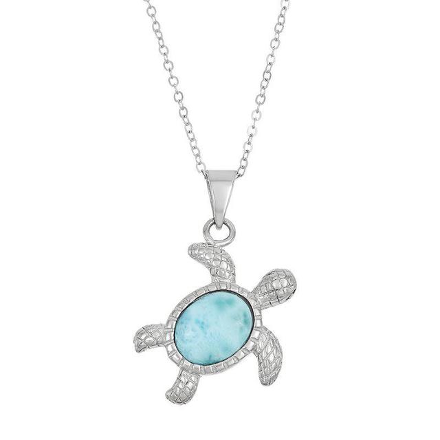 Larimar Sterling Silver Turtle Pendant Necklace, Womens Blue Product Image