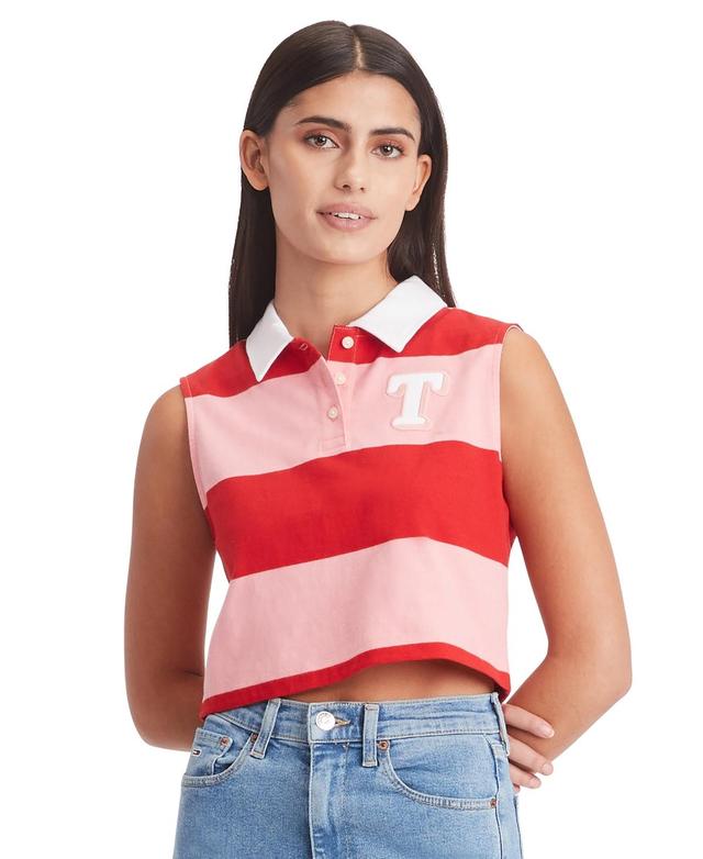 Tommy Jeans Womens Letterman Striped Sleeveless Polo Shirt - Tickled Pink Product Image