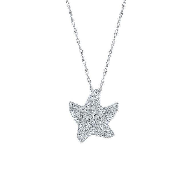 Sterling Silver 1/4 Carat T.W. Diamond Starfish Pendant Necklace, Womens White Product Image