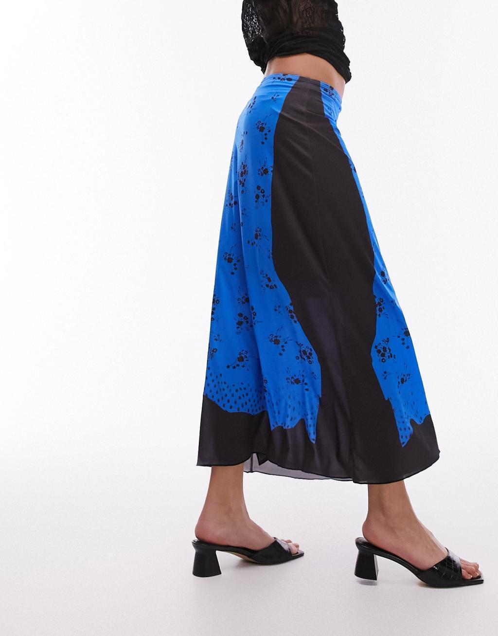 Topshop trompe l'oeil tube jersey maxi skirt in blue floral Product Image