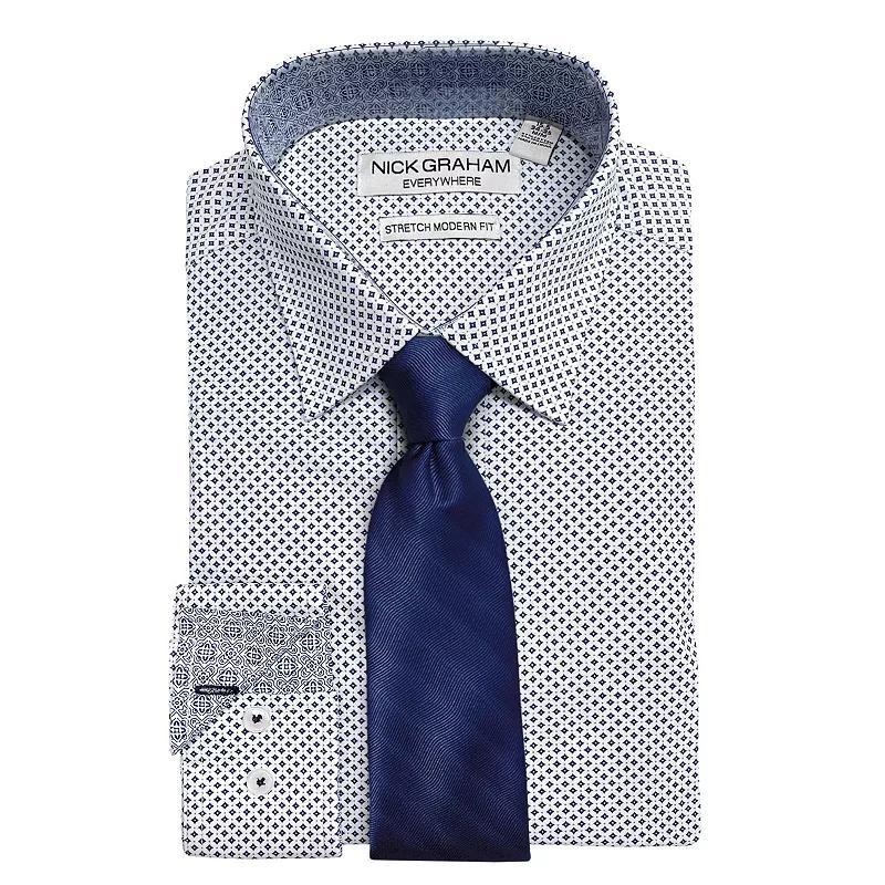 Mens Nick Graham Modern-Fit Patterned Dress Shirt & Tie Set Blue Star Print Product Image