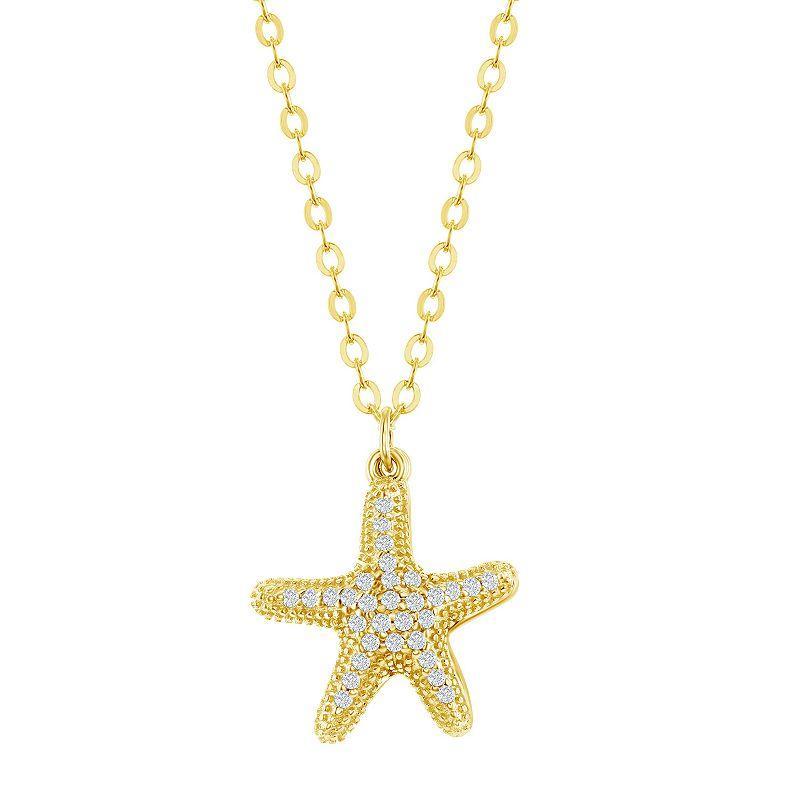 Argento Bella 14k Gold Over Silver Starfish with Cultured Freshwater Pearls & Cubic Zirconia Necklace, Womens Gold Tone Product Image