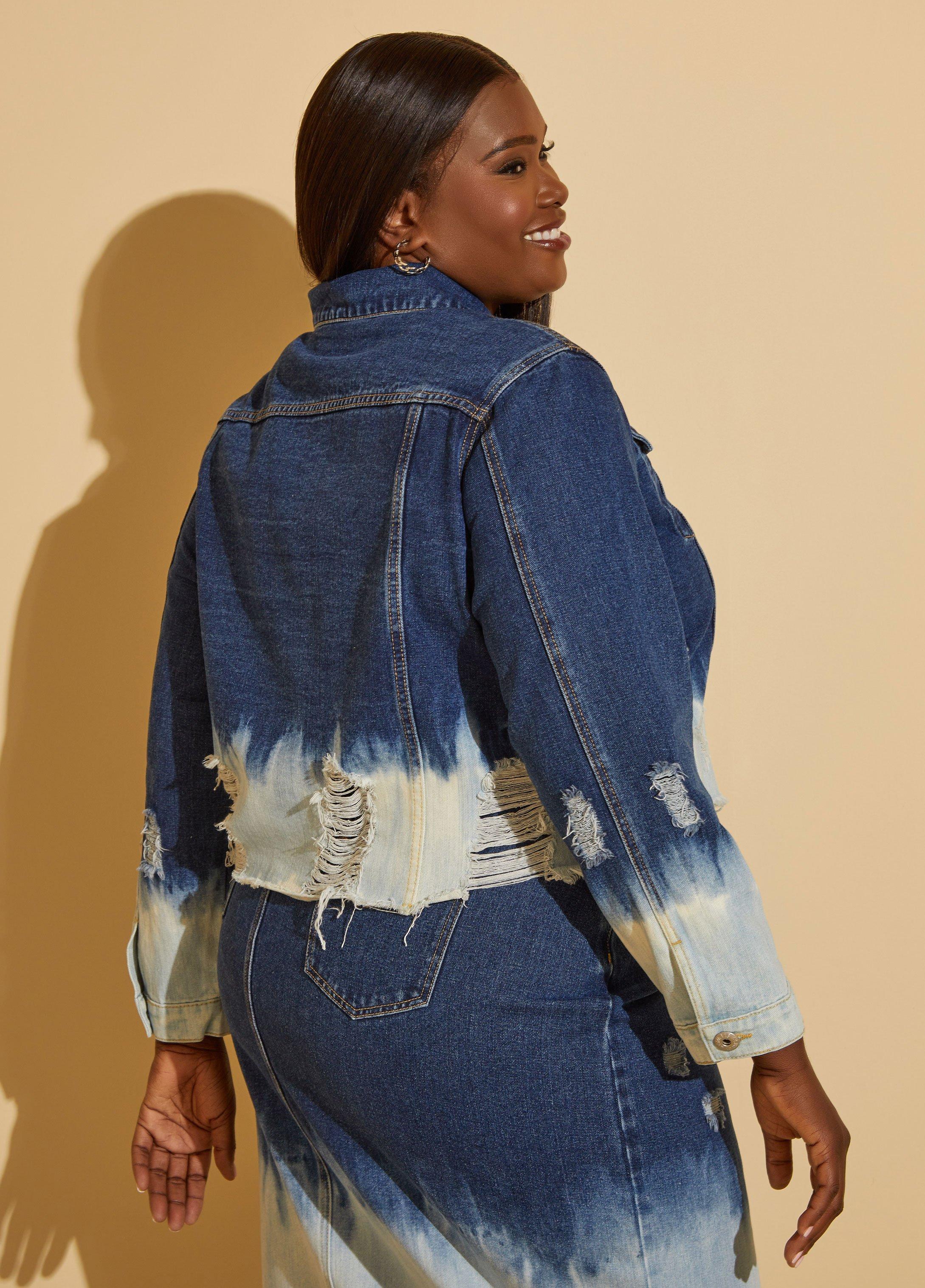 Ombre Cropped Denim Jacket Product Image