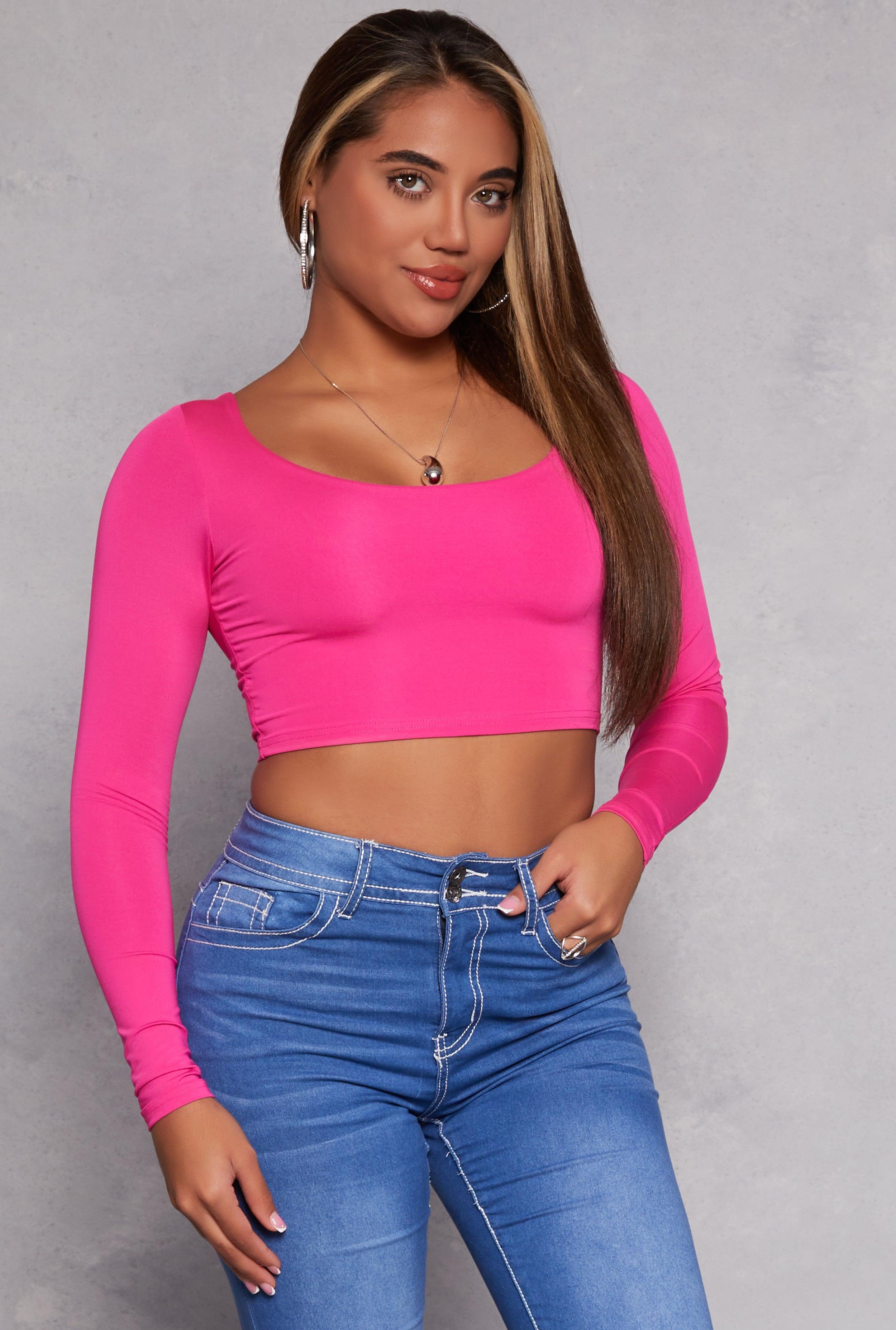 Womens Daisy Scoop Neck Long Sleeve Crop Top Product Image