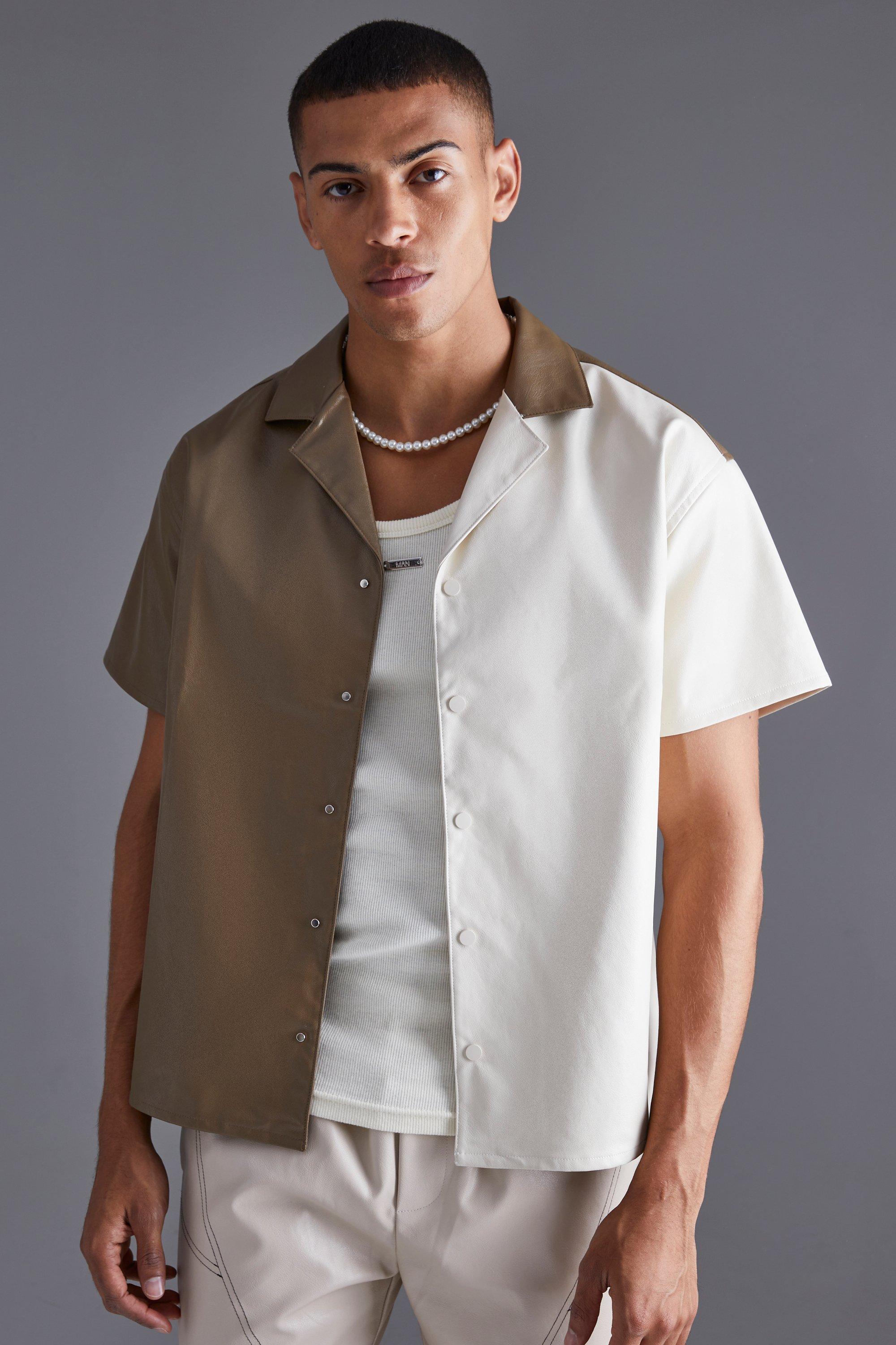 Pu Spliced Boxy Shirt | boohooMAN USA Product Image