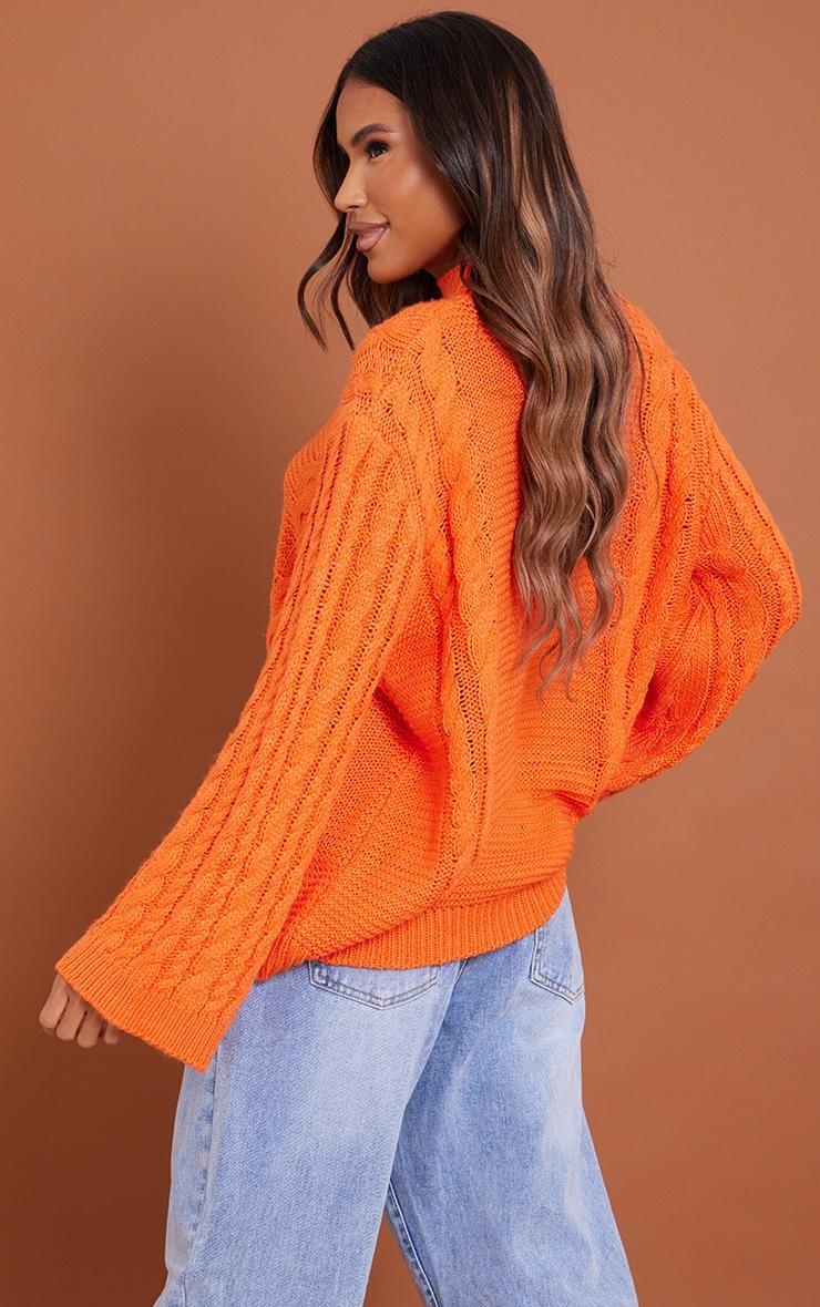 Orange Extreme Sleeve Cable Knit Oversized Sweater Product Image