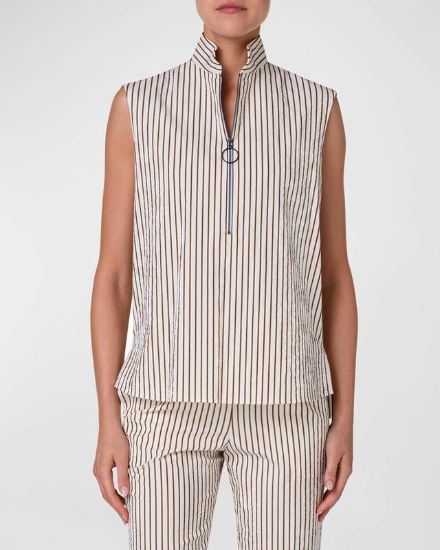 Womens Pinstripe Zip-Front Blouse Product Image