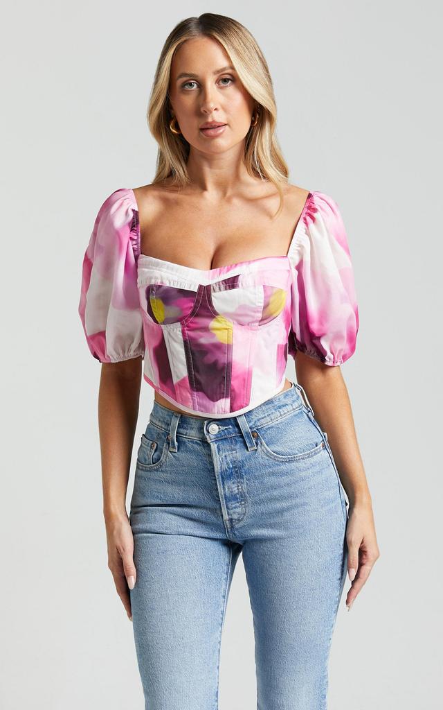 Lucienna Top - Sweetheart Blouson Puff Sleeve Corset in Zinnia Bloom Product Image