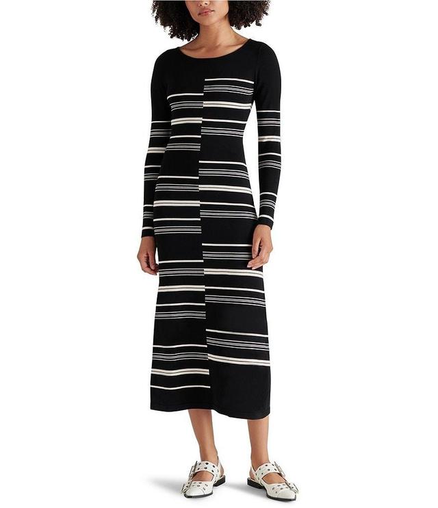 Steve Madden Rayssa Knit Stripe Print Crew Neck Long Sleeve Midi Sweater Dress Product Image