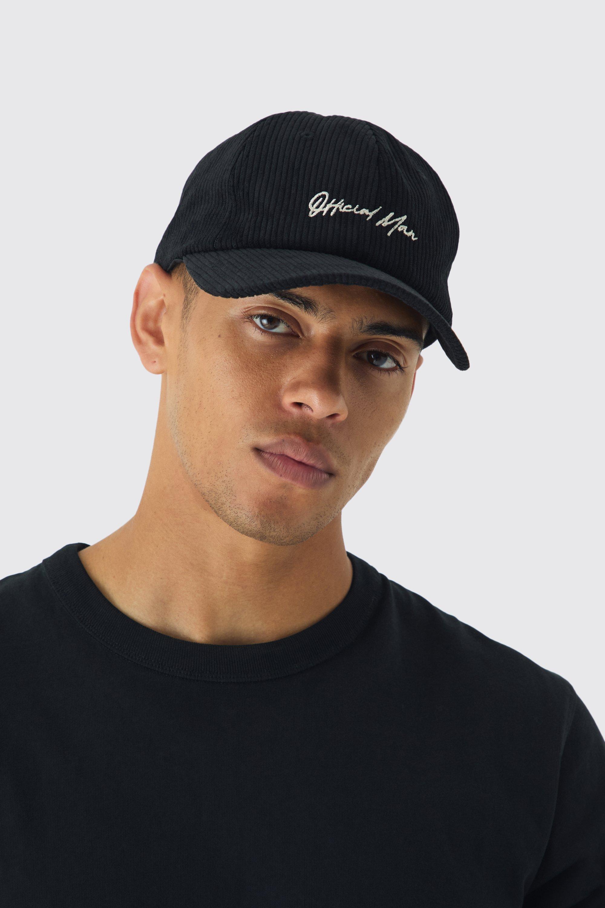 Official Man Corduroy Cap In Black | boohooMAN USA Product Image