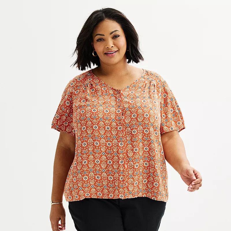 Plus Size Croft & Barrow Short Sleeve Femme Blouse, Womens Product Image