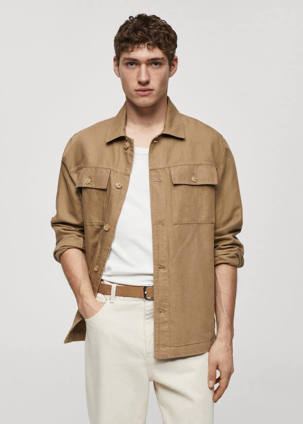 MANGO MAN - Pocket linen cotton jacket tobacco brownMen Product Image