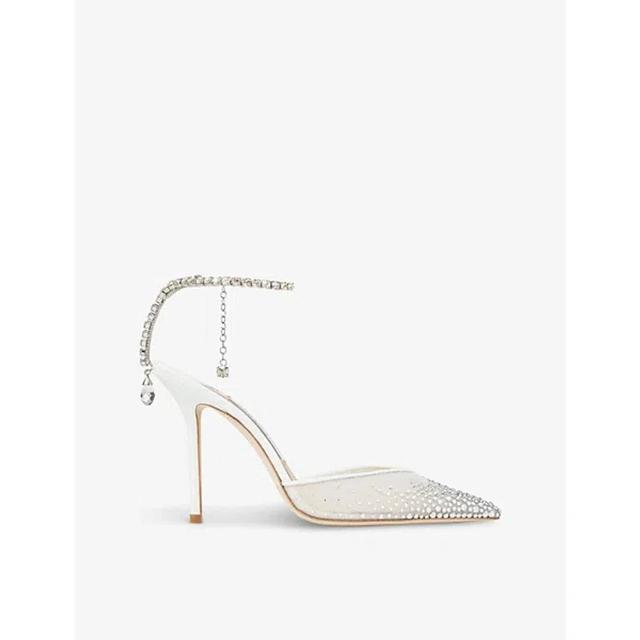 Saeda 100 Crystal-embellished Mesh Heeled Courts In White/crystal Product Image