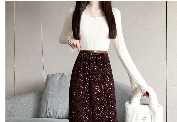 High Rise Sequined Midi Mermaid Skirt Product Image