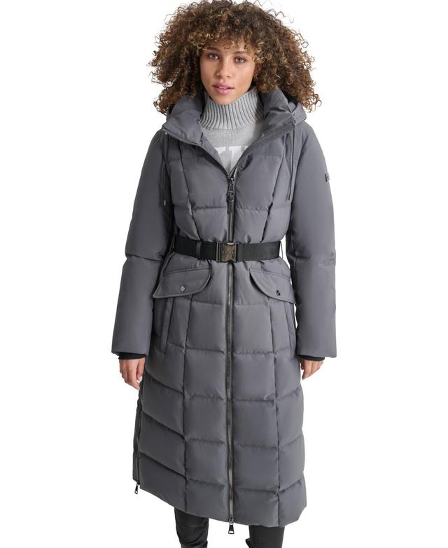 Dkny Womens Maxi Belted Hooded Puffer Coat Product Image