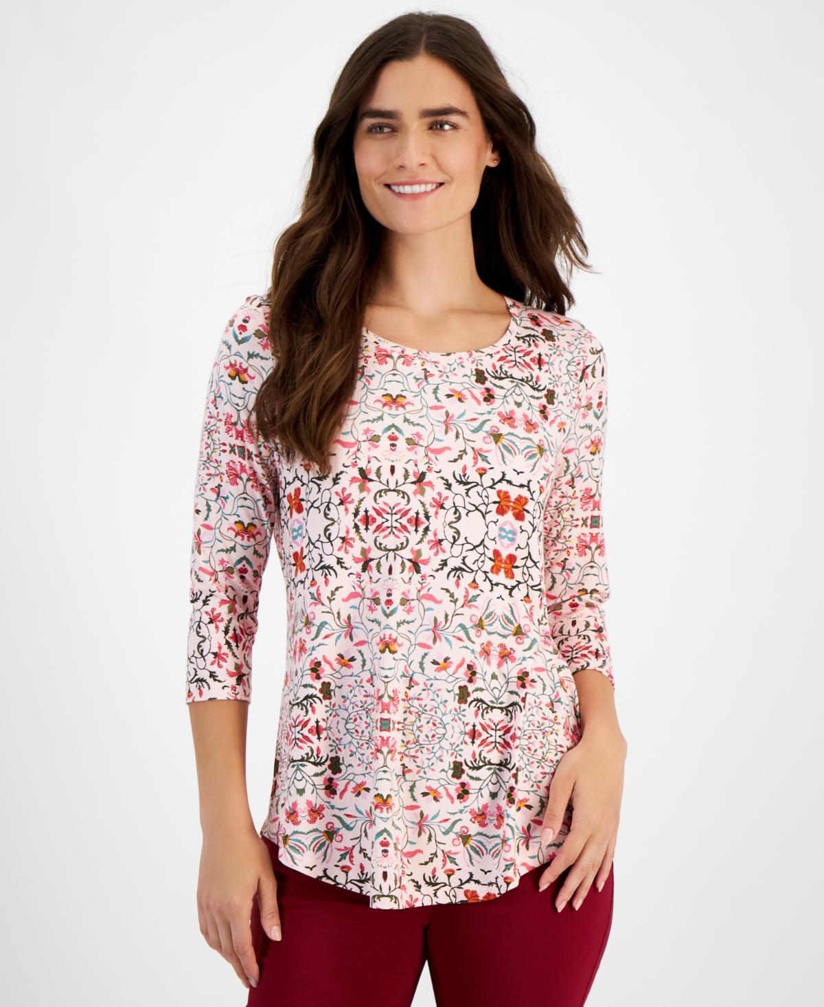 Jm Collection Womens Printed 3/4-Sleeve Top, Created for Macys Product Image