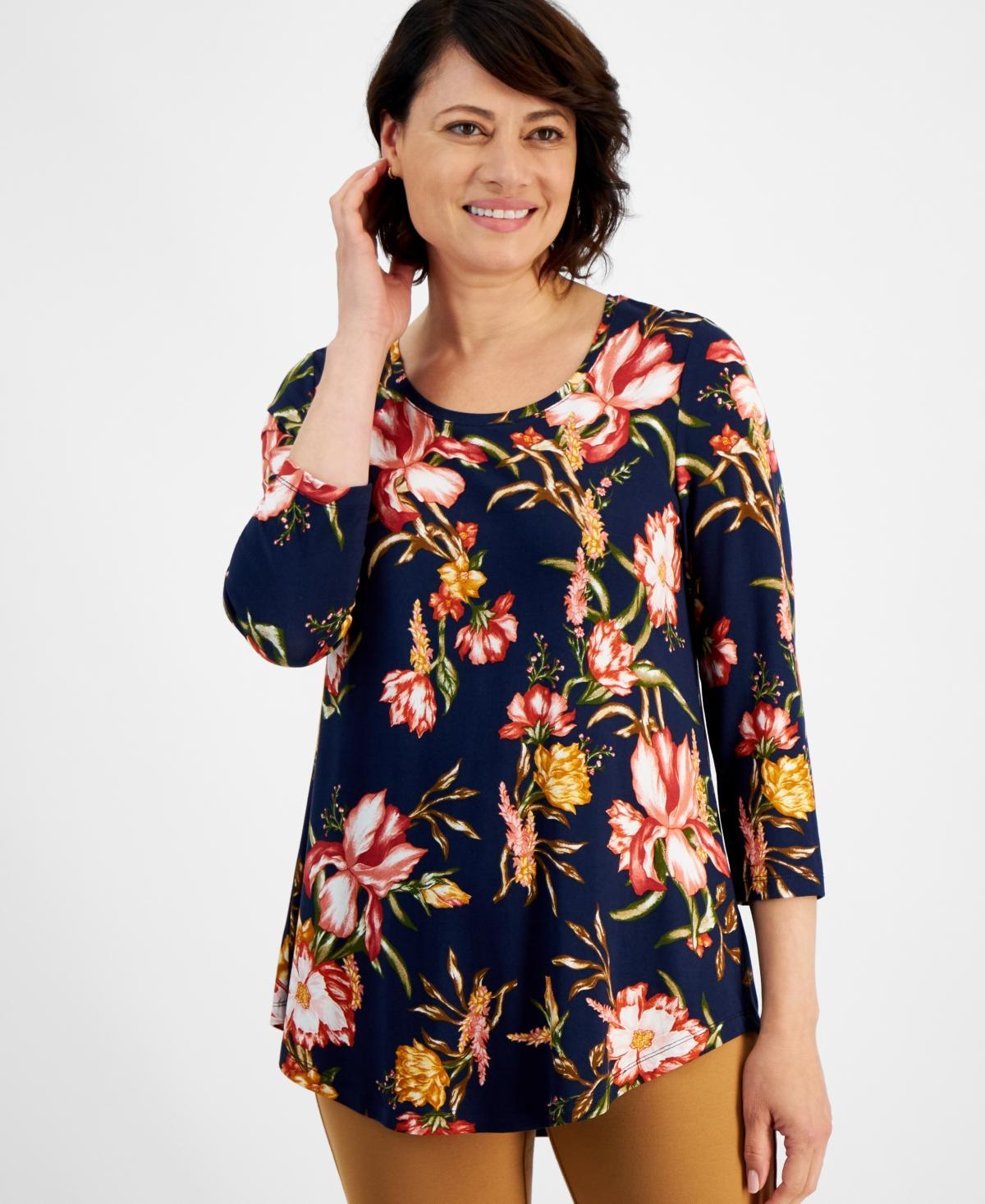 Jm Collection Womens Botanical Whisp Scoop-Neck Blouse, Created for Macys Product Image