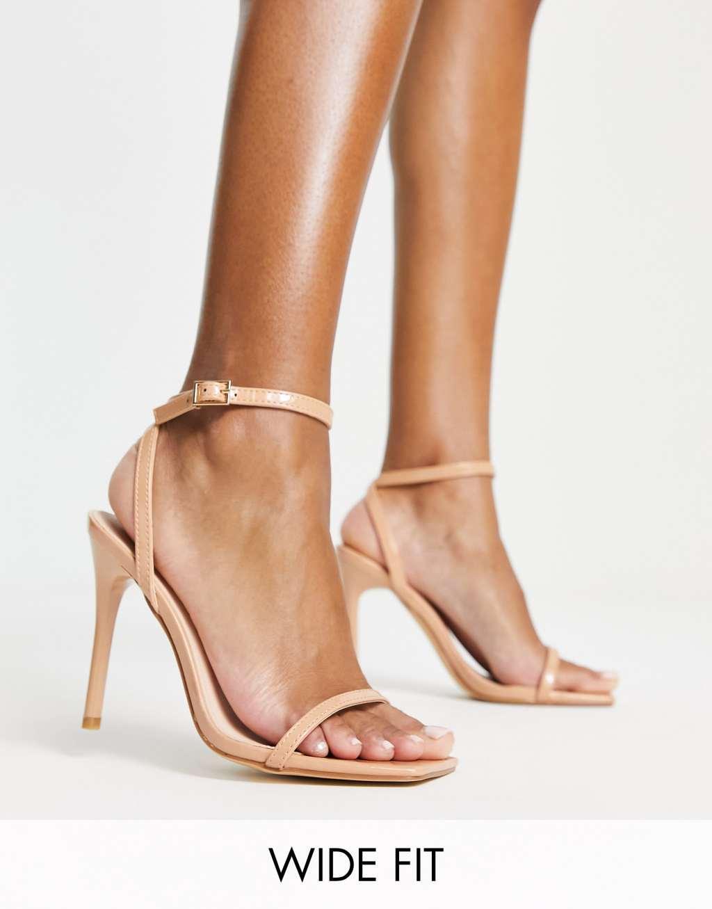 Truffle Collection Wide Fit barely there heeled sandals in black Product Image